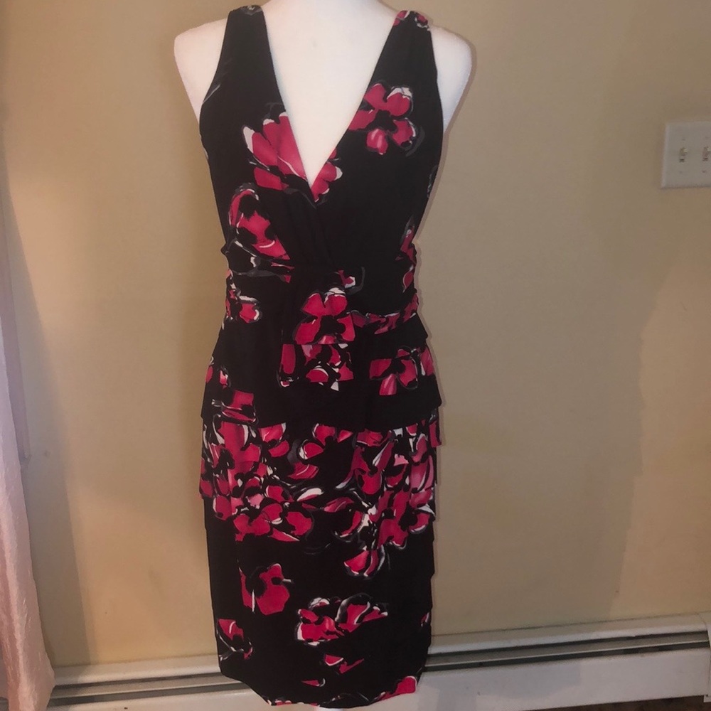 Jones NY-Black & Red Floral Social Dress- Sz 16